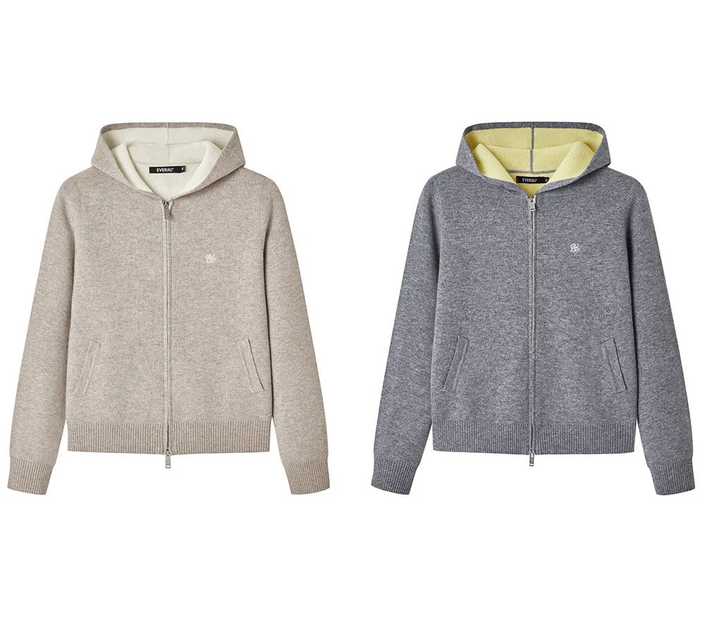 100% Wool Cardigan Knit Zip Hoodie Tanno