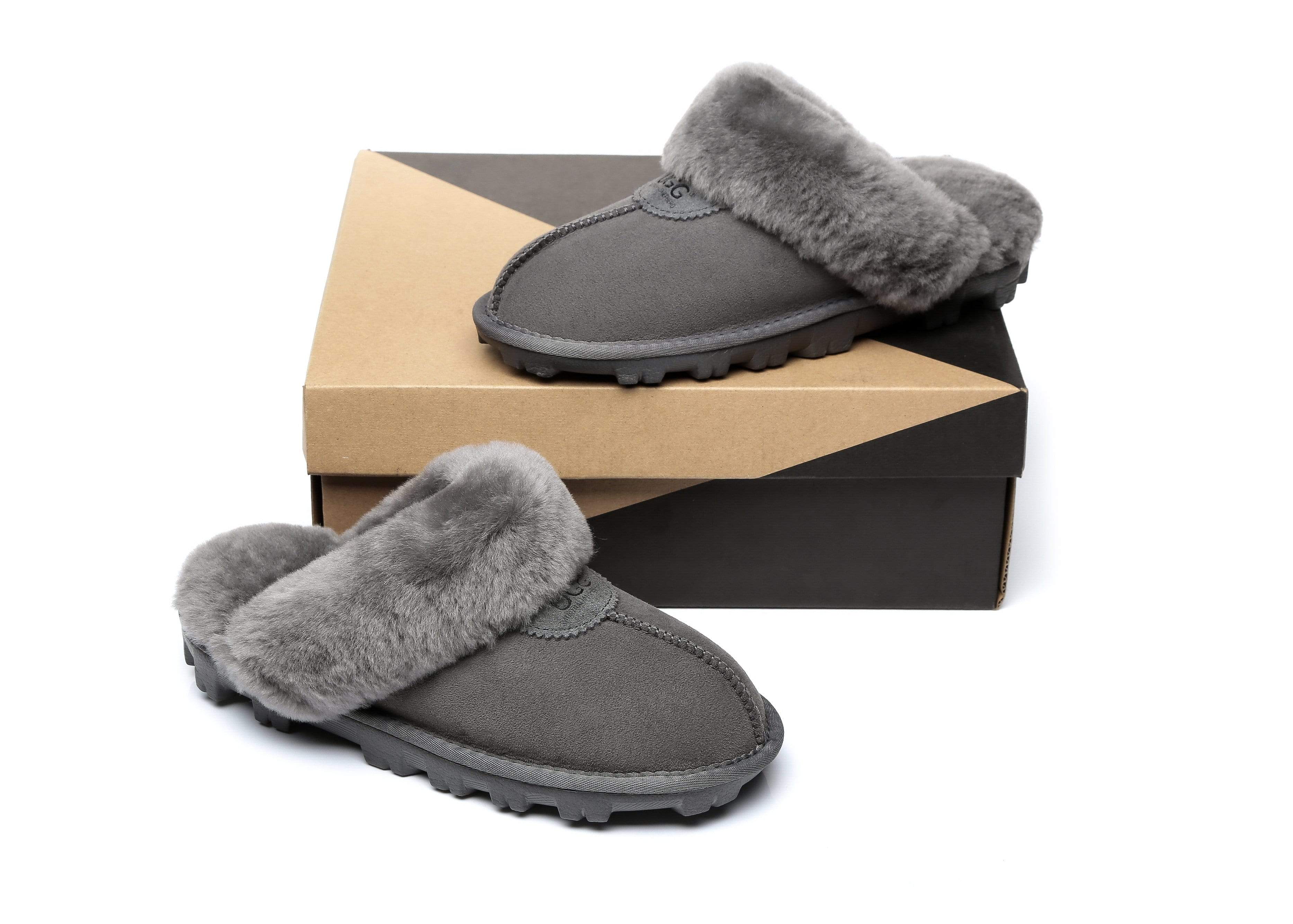 Women Slippers Premium Australia Sheepskin Wool Waffle Scuff - Image 12