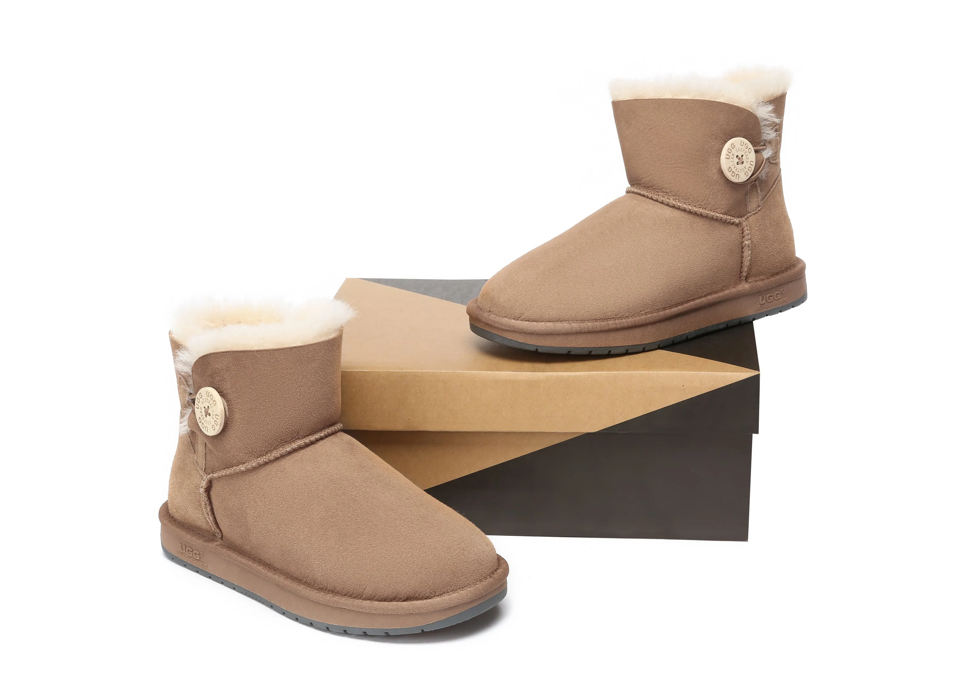 Australia Premium Double Face Sheepskin Water Resistant Mini Button Boots - Image 5