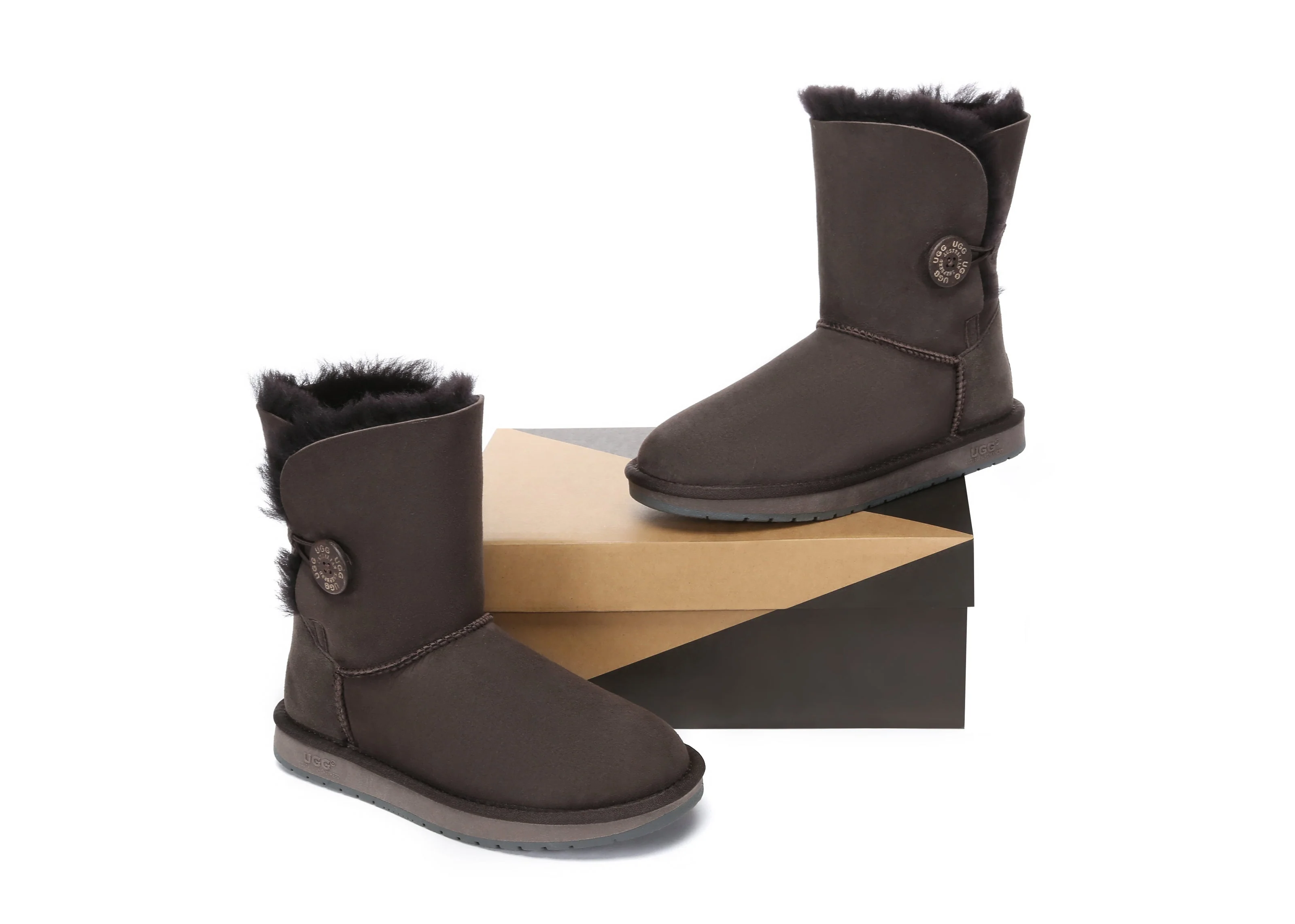 Australian Premium Double Face Sheepskin Short Button Water Resistant Boots - Image 11