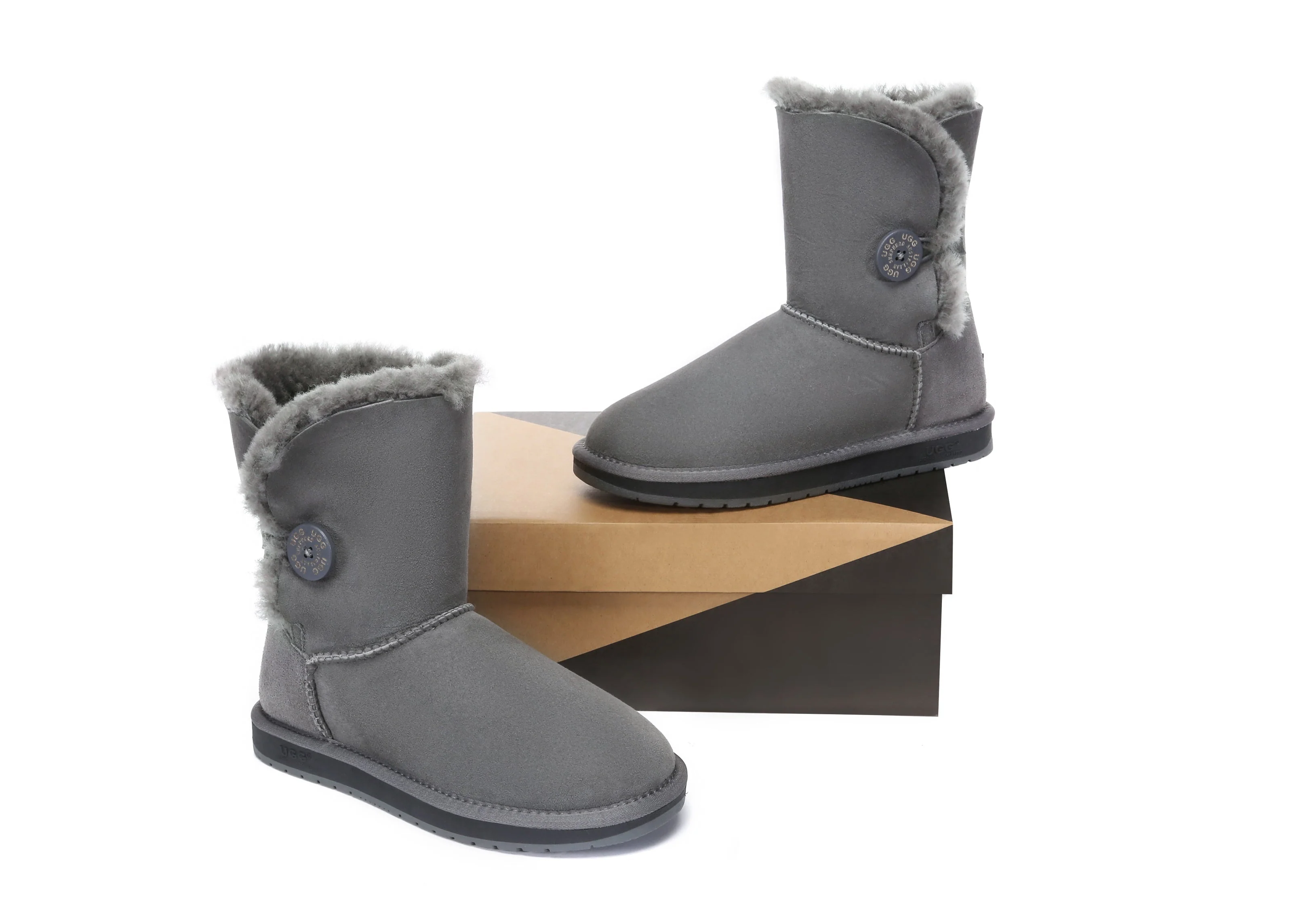 Australian Premium Double Face Sheepskin Short Button Water Resistant Boots - Image 17