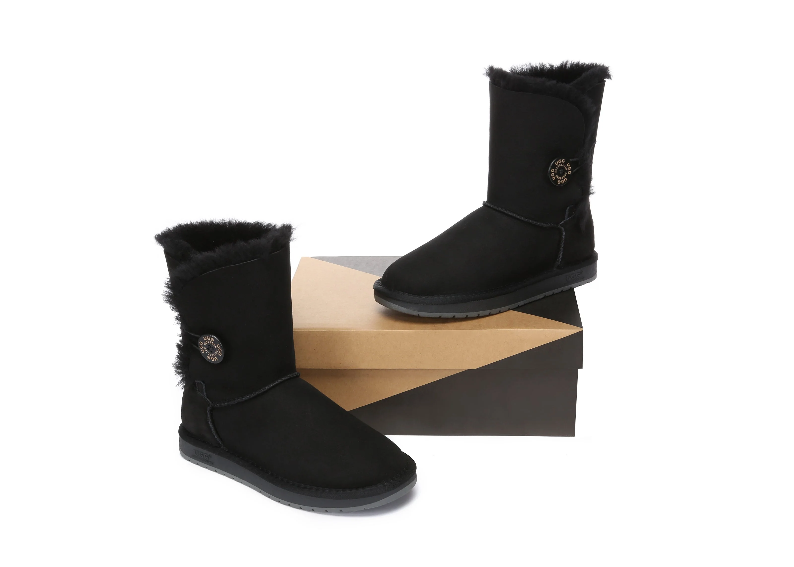 Australian Premium Double Face Sheepskin Short Button Water Resistant Boots - Image 23