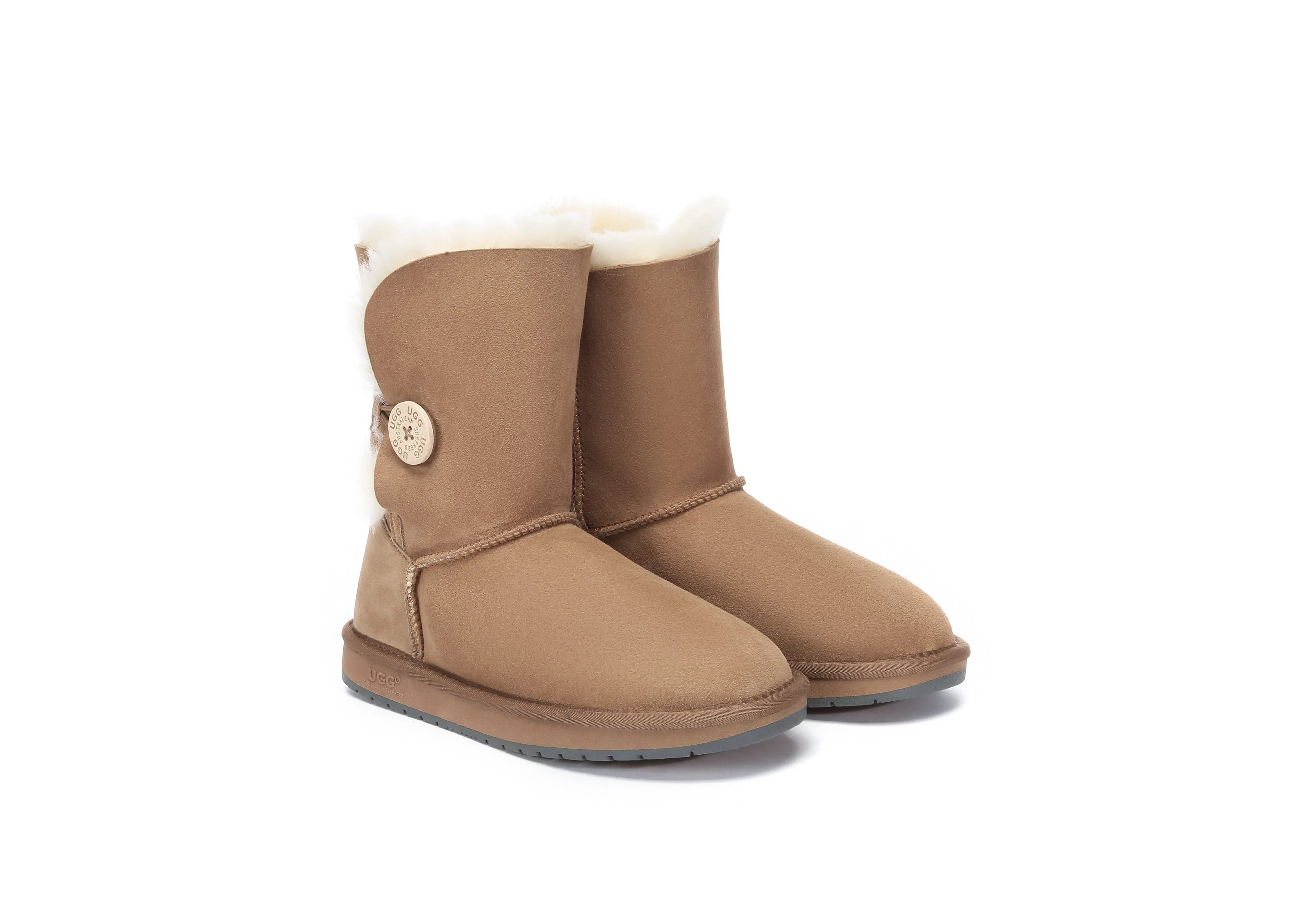 Australian Premium Double Face Sheepskin Short Button Water Resistant Boots - Image 3