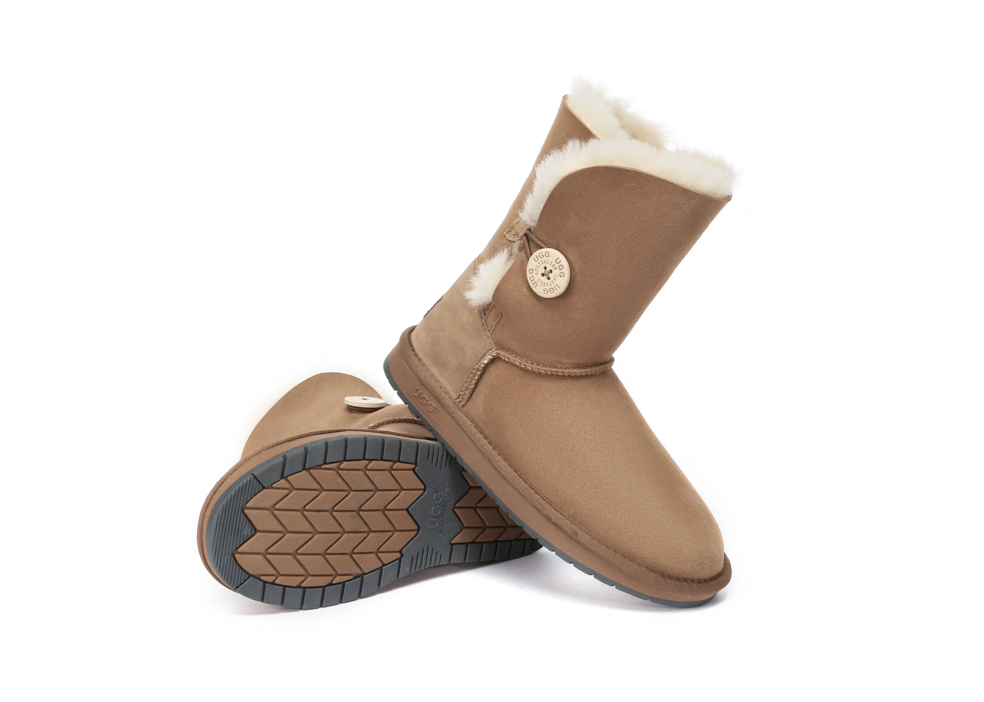 Australian Premium Double Face Sheepskin Short Button Water Resistant Boots - Image 4