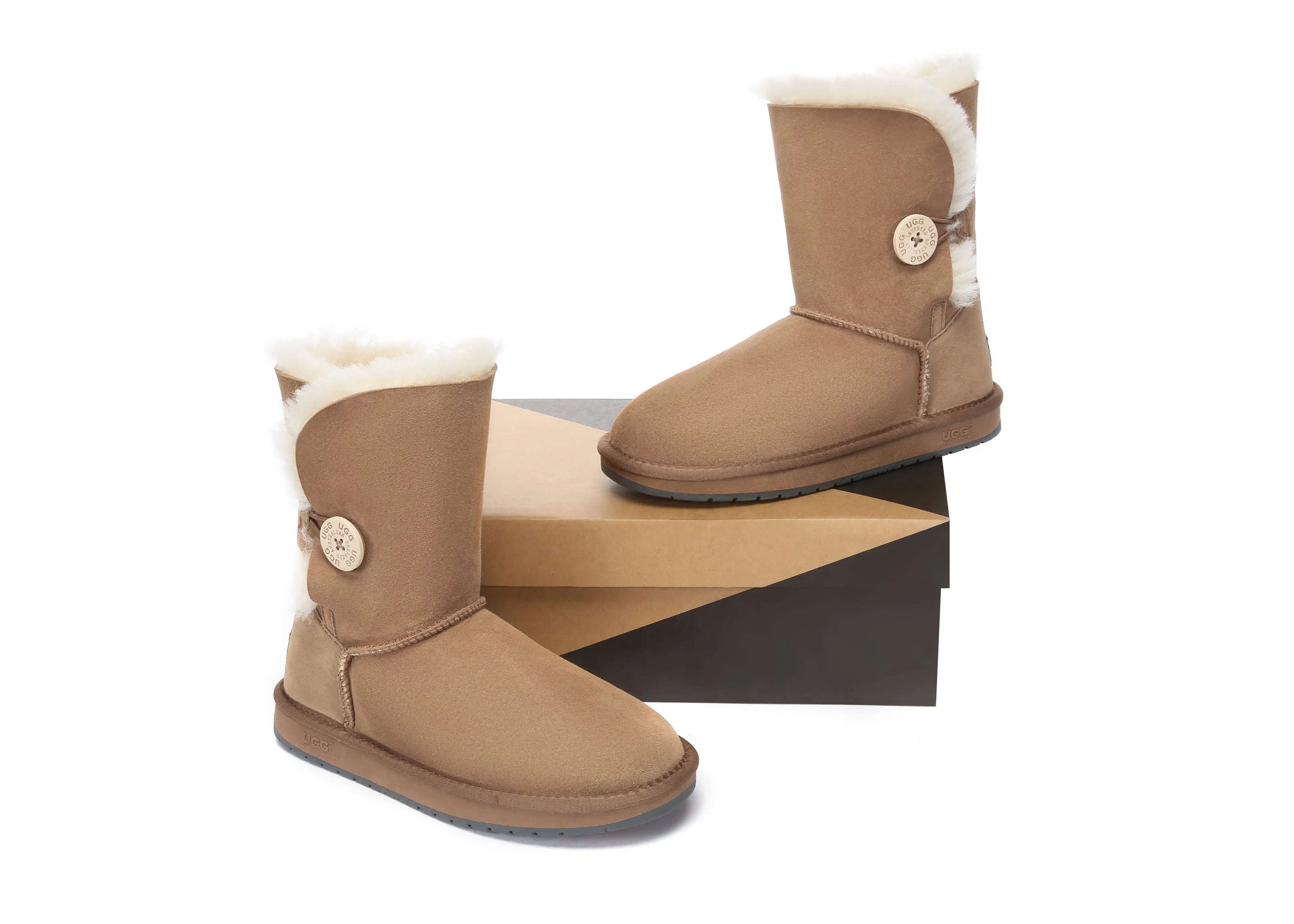 Australian Premium Double Face Sheepskin Short Button Water Resistant Boots - Image 5