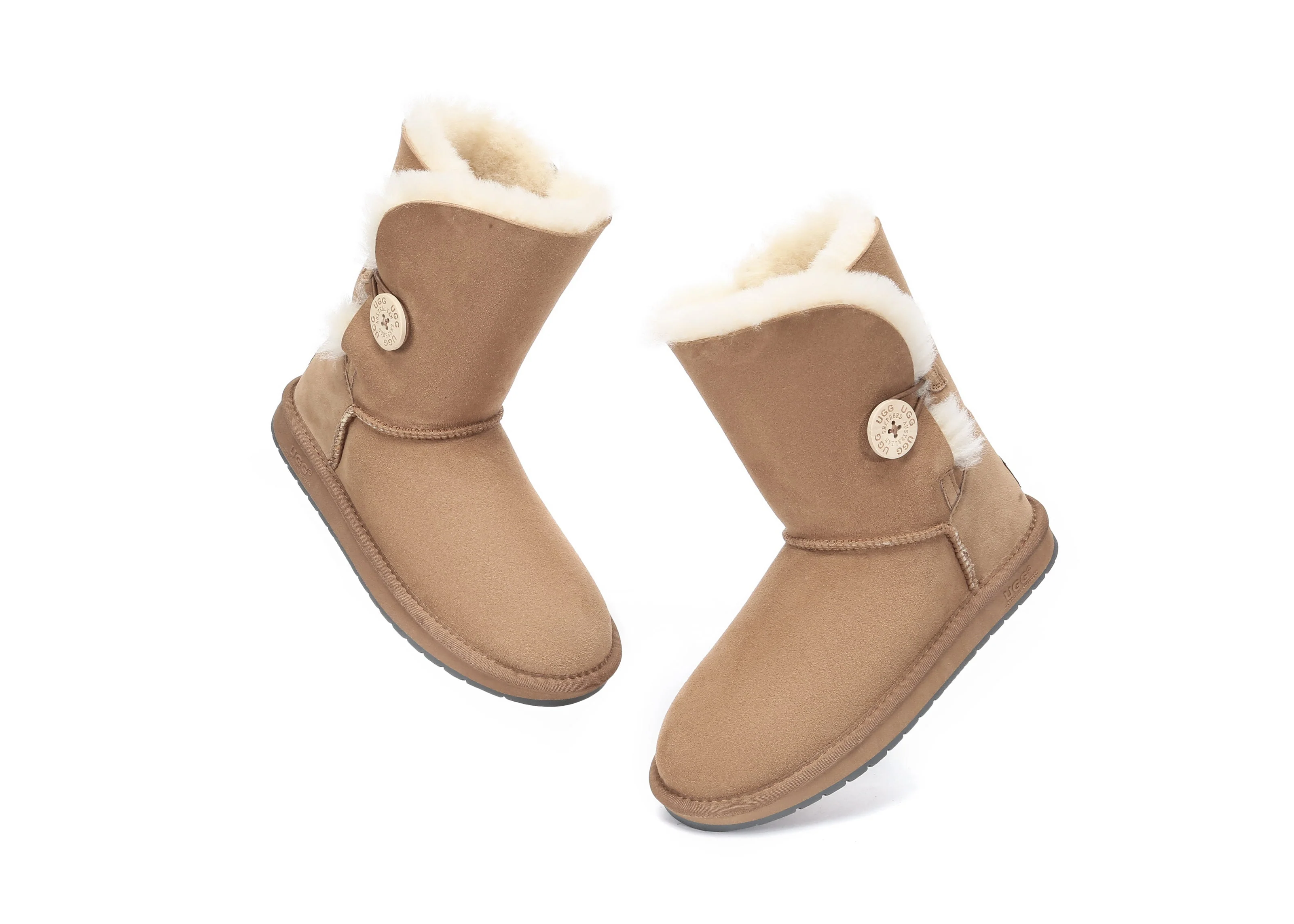 Australian Premium Double Face Sheepskin Short Button Water Resistant Boots - Image 6