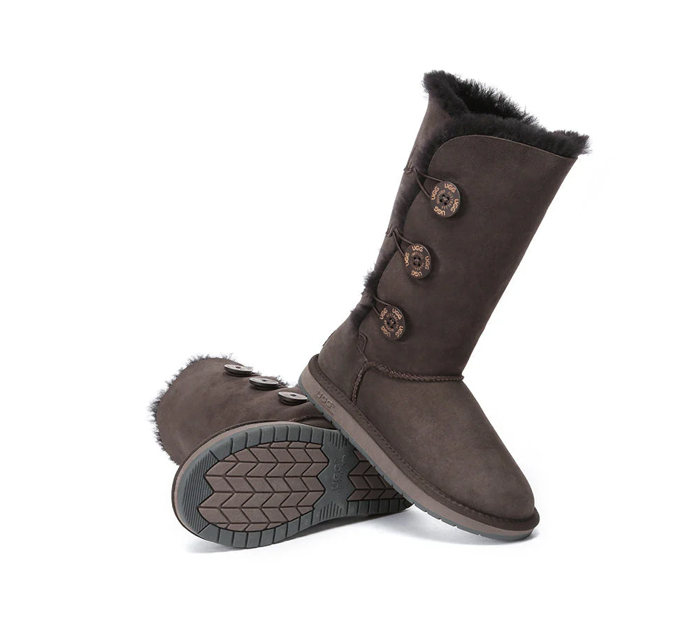 Australian Premium Double Face Sheepskin Tall Triple Button Water Resistant Boots - Image 10