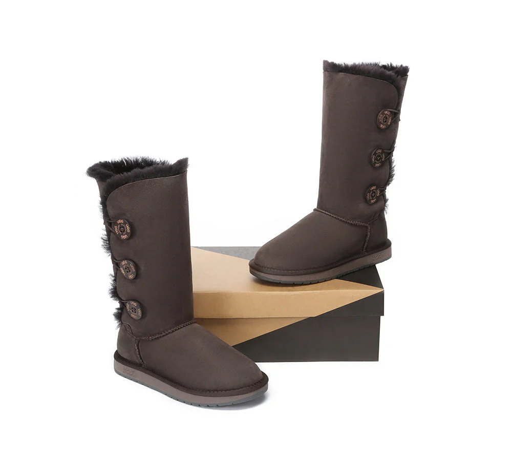 Australian Premium Double Face Sheepskin Tall Triple Button Water Resistant Boots - Image 11