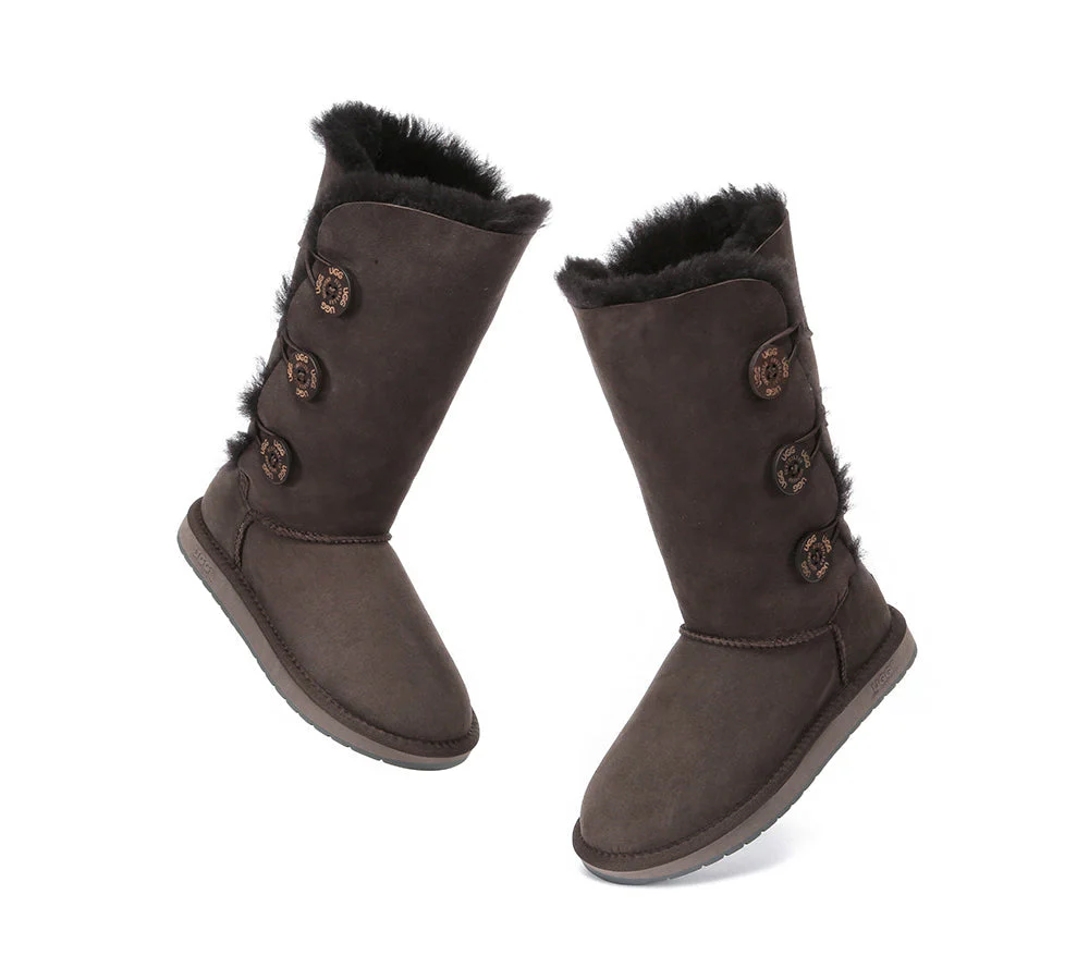 Australian Premium Double Face Sheepskin Tall Triple Button Water Resistant Boots - Image 12