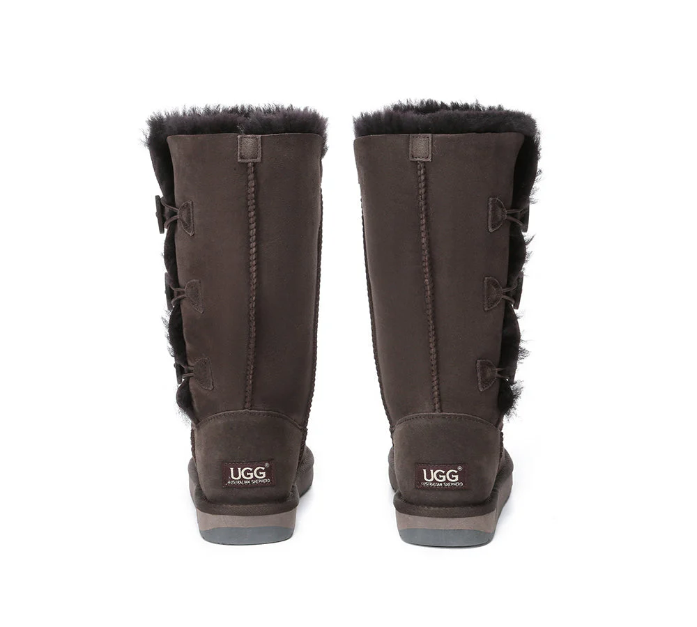 Australian Premium Double Face Sheepskin Tall Triple Button Water Resistant Boots - Image 14