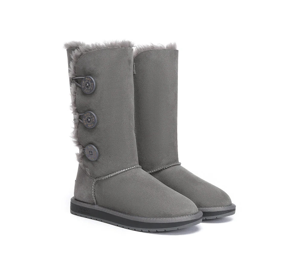 Australian Premium Double Face Sheepskin Tall Triple Button Water Resistant Boots - Image 15