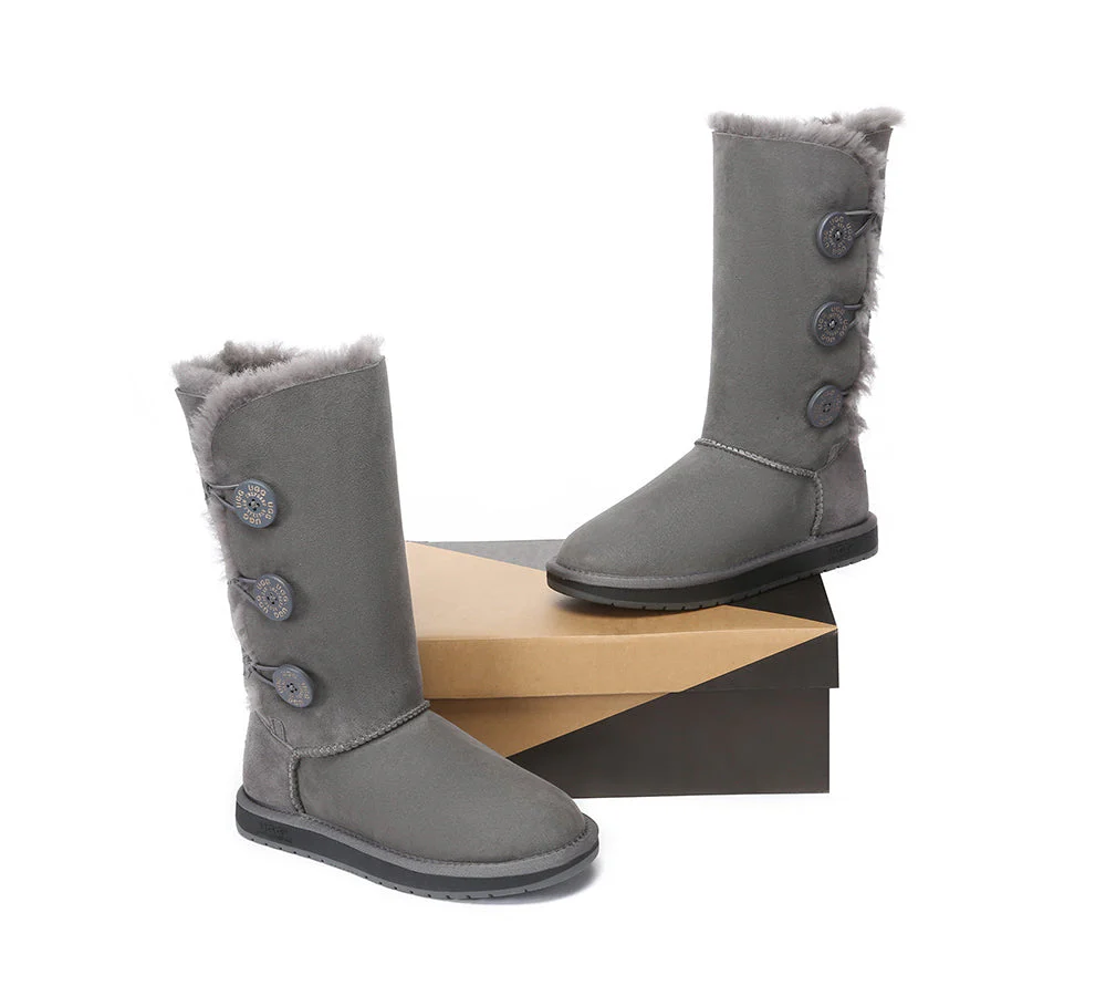 Australian Premium Double Face Sheepskin Tall Triple Button Water Resistant Boots - Image 17