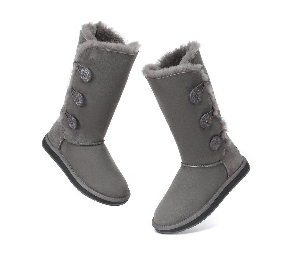 Australian Premium Double Face Sheepskin Tall Triple Button Water Resistant Boots - Image 18