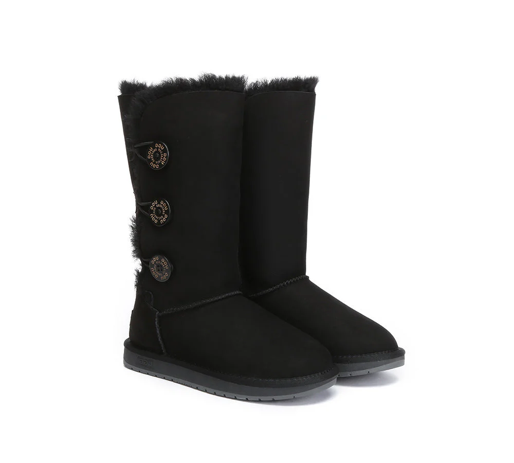 Australian Premium Double Face Sheepskin Tall Triple Button Water Resistant Boots - Image 21