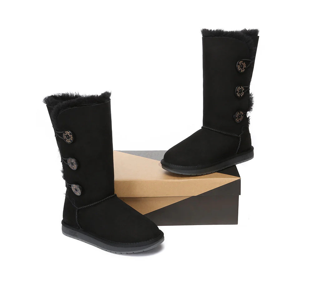 Australian Premium Double Face Sheepskin Tall Triple Button Water Resistant Boots - Image 23