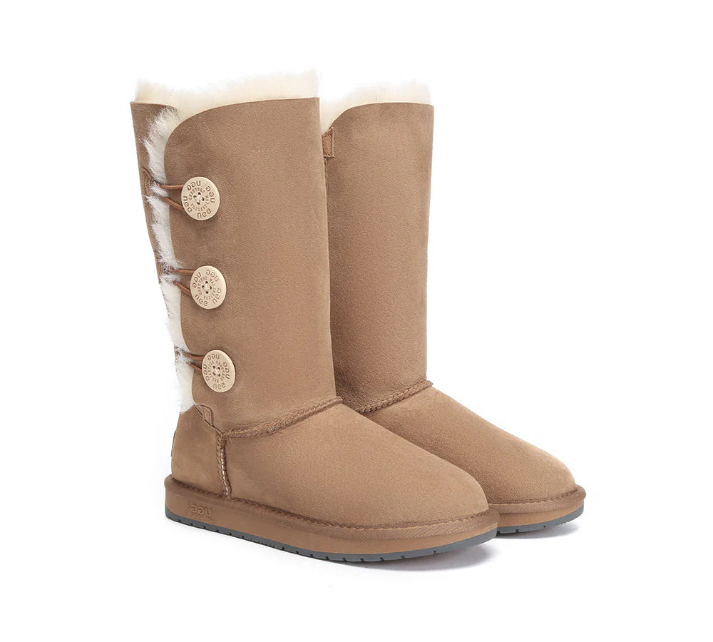 Australian Premium Double Face Sheepskin Tall Triple Button Water Resistant Boots - Image 3