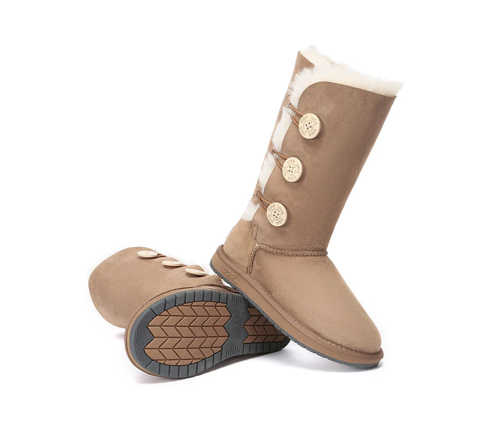 Australian Premium Double Face Sheepskin Tall Triple Button Water Resistant Boots - Image 4