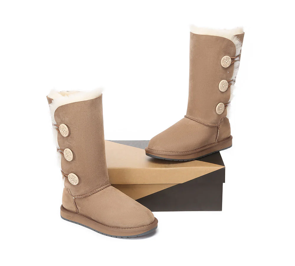 Australian Premium Double Face Sheepskin Tall Triple Button Water Resistant Boots - Image 5