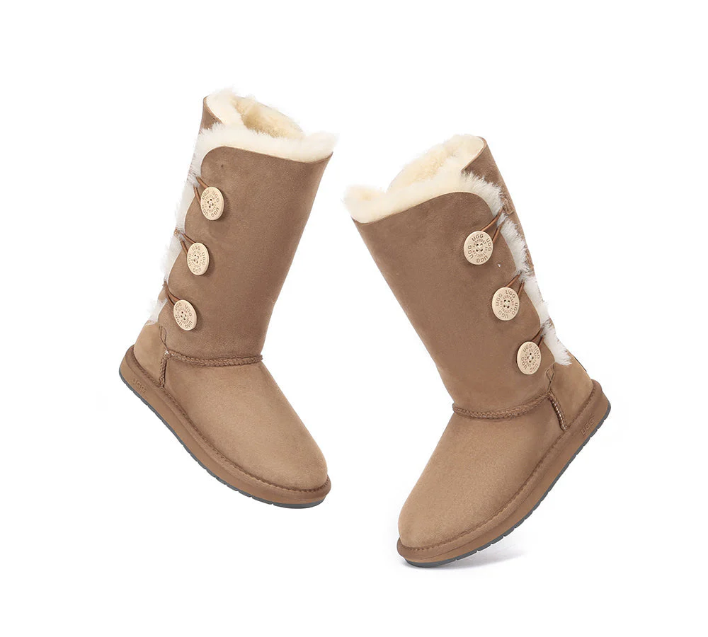 Australian Premium Double Face Sheepskin Tall Triple Button Water Resistant Boots - Image 6