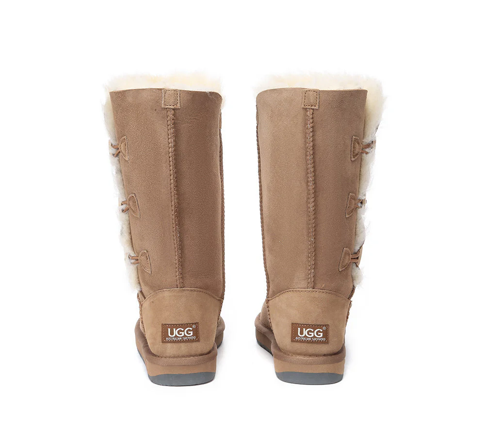 Australian Premium Double Face Sheepskin Tall Triple Button Water Resistant Boots - Image 8