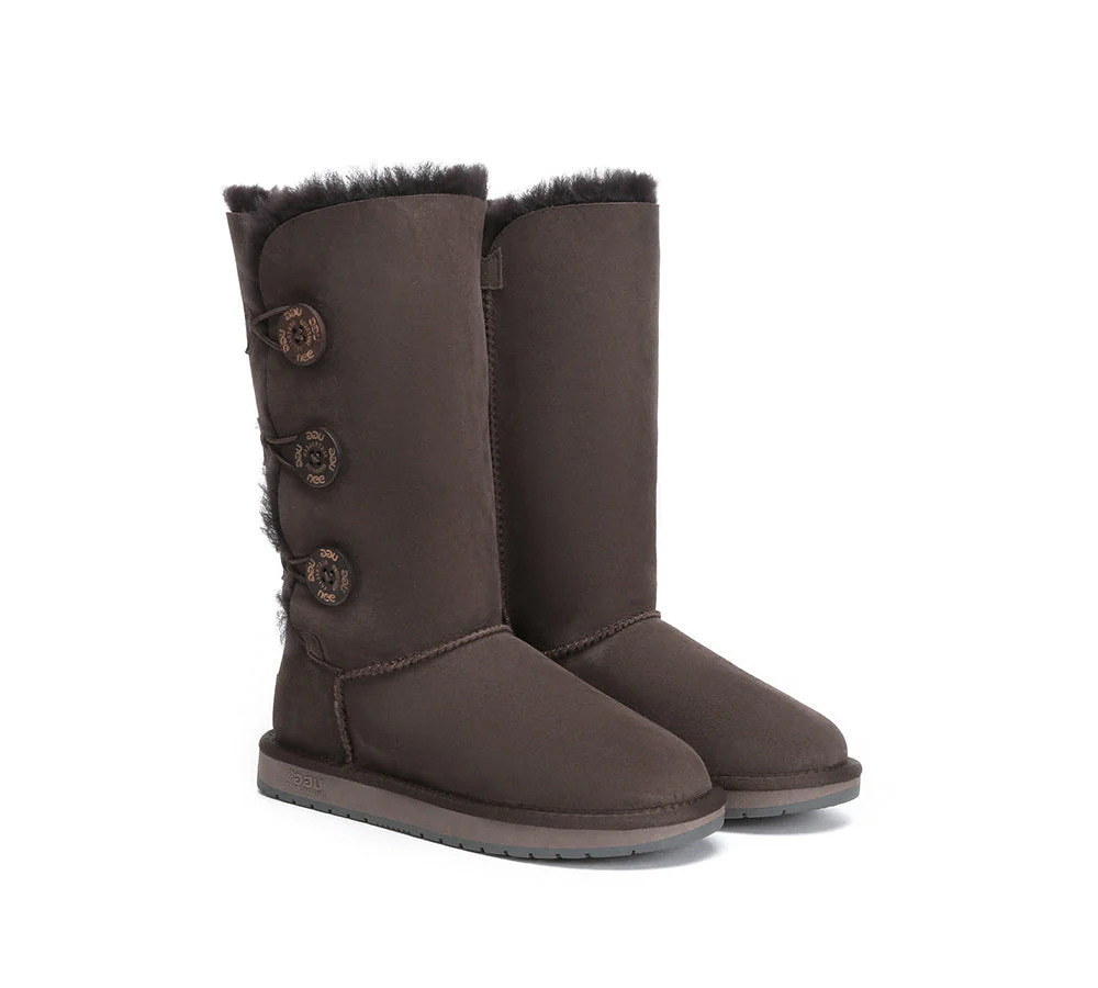 Australian Premium Double Face Sheepskin Tall Triple Button Water Resistant Boots - Image 9