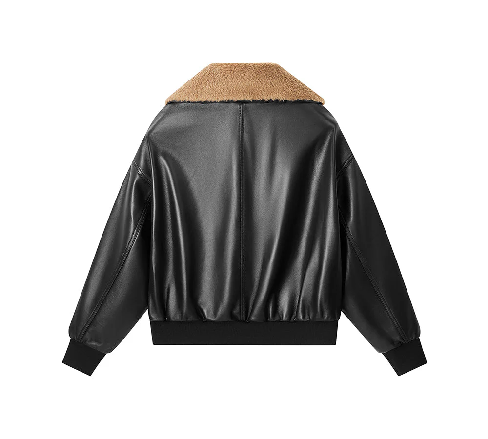Australian Sheepskin Detachable Wool Collar Bomber Jacket Voco - Image 3