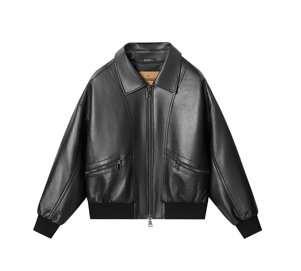 Australian Sheepskin Detachable Wool Collar Bomber Jacket Voco - Image 4