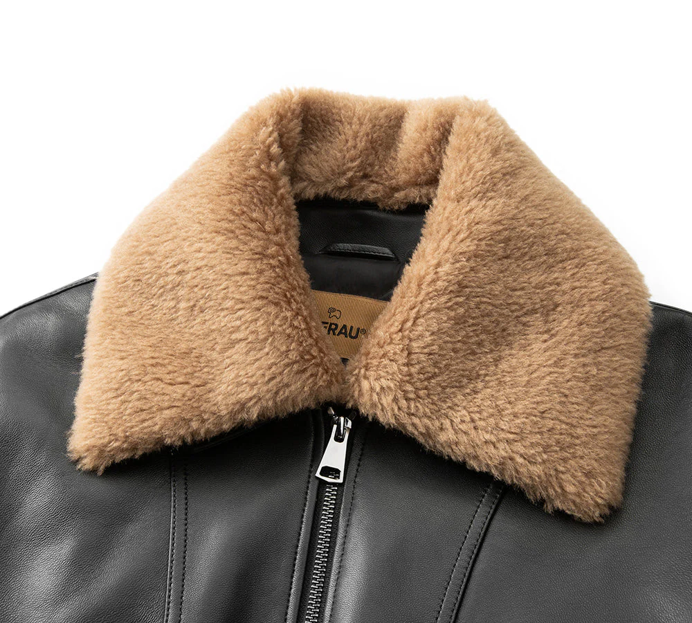 Australian Sheepskin Detachable Wool Collar Bomber Jacket Voco - Image 6