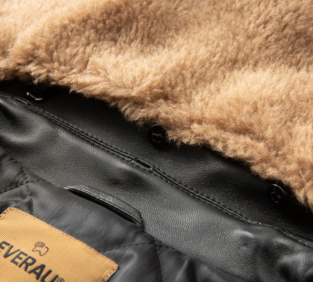 Australian Sheepskin Detachable Wool Collar Bomber Jacket Voco - Image 8
