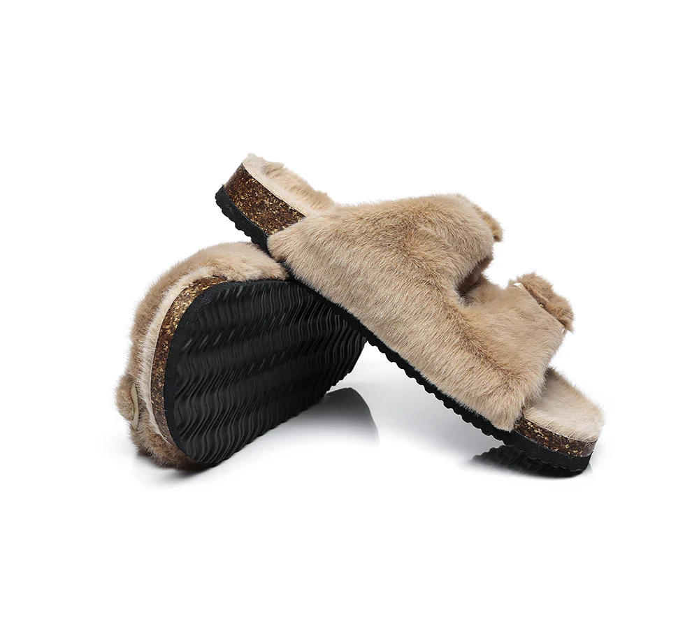 Australian Sheepskin Double Straps Fuzzy Slide Sandals - Image 10