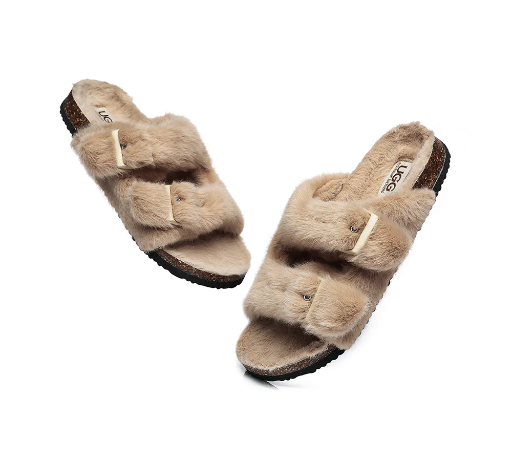 Australian Sheepskin Double Straps Fuzzy Slide Sandals - Image 12