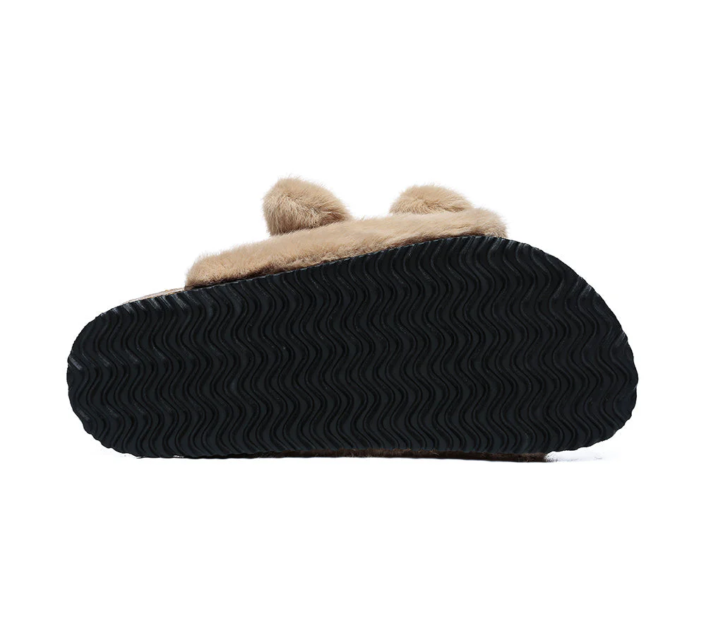 Australian Sheepskin Double Straps Fuzzy Slide Sandals - Image 13