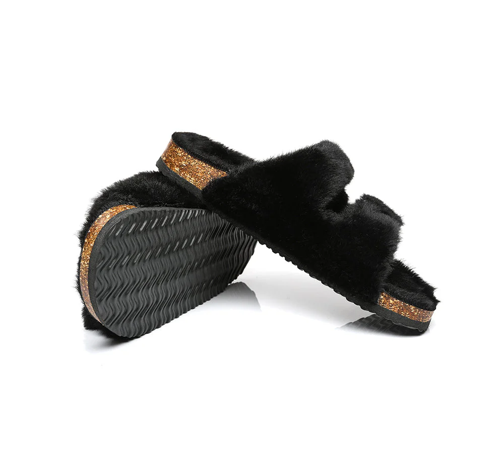 Australian Sheepskin Double Straps Fuzzy Slide Sandals - Image 4