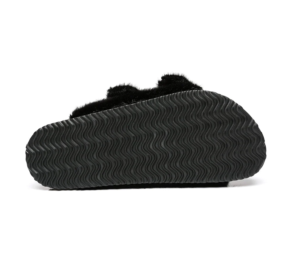 Australian Sheepskin Double Straps Fuzzy Slide Sandals - Image 7