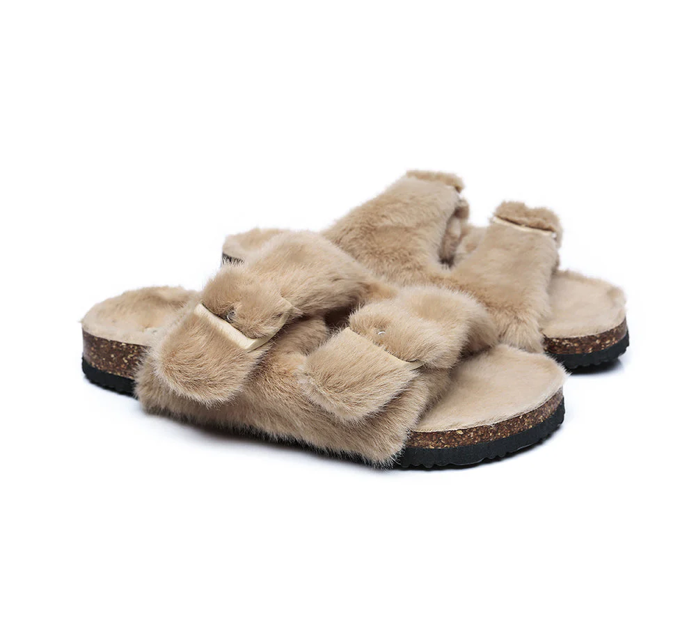 Australian Sheepskin Double Straps Fuzzy Slide Sandals - Image 8