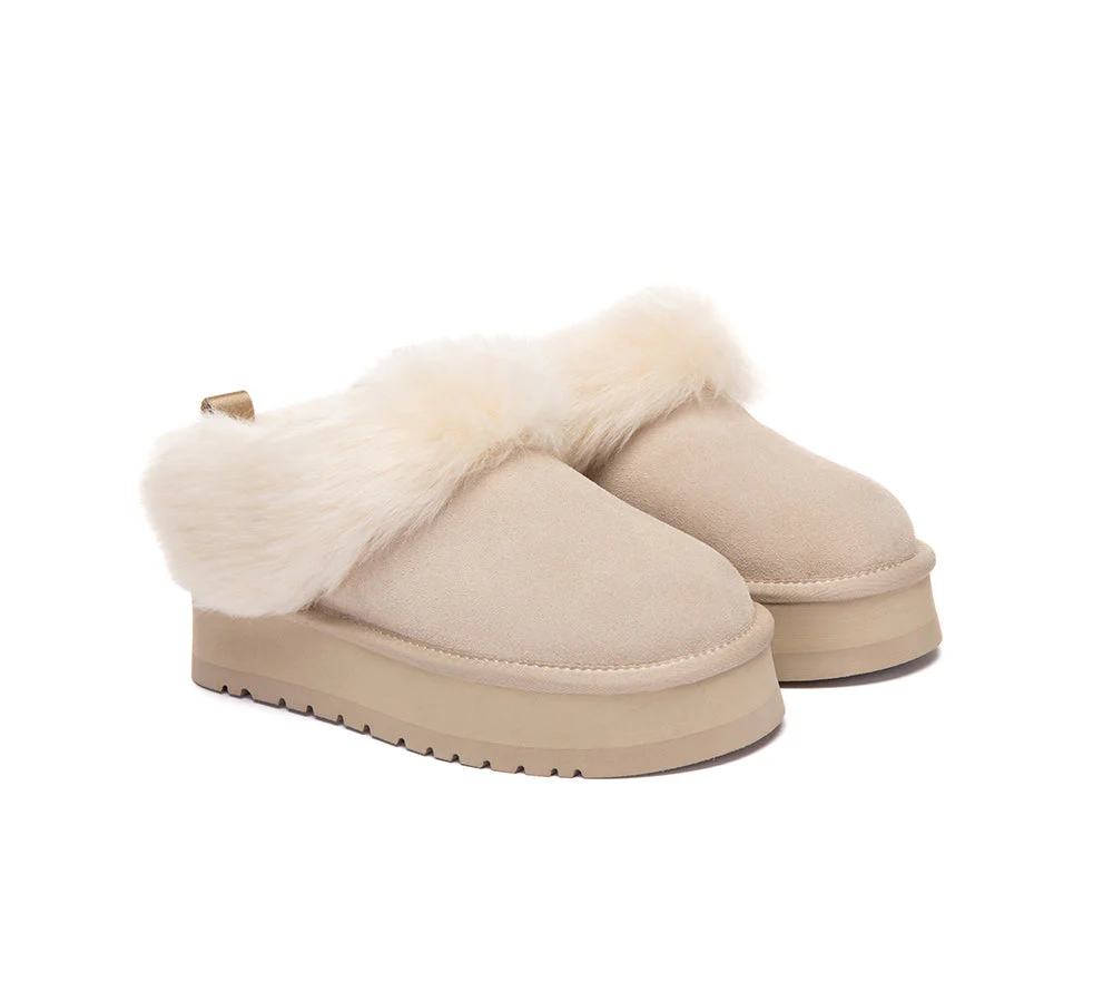 AUSTRALIAN SHEPHERD® UGG Slippers Sheepskin Wool Collar Ankle Platform Mianee