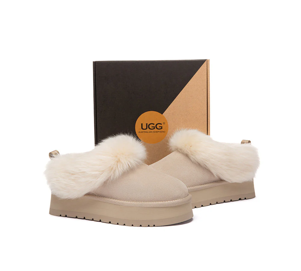 AUSTRALIAN SHEPHERD® UGG Slippers Sheepskin Wool Collar Ankle Platform Mianee - Image 3