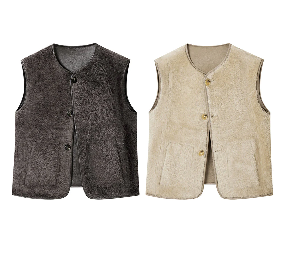 Double Faced Sheepskin Wool Reversible Vest Voreo