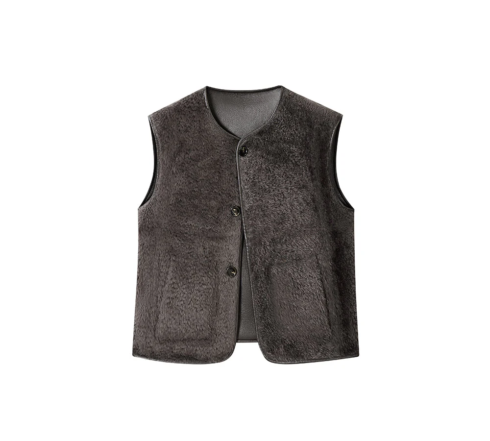Double Faced Sheepskin Wool Reversible Vest Voreo - Image 12