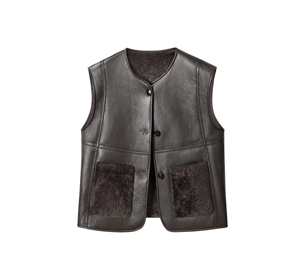 Double Faced Sheepskin Wool Reversible Vest Voreo - Image 13