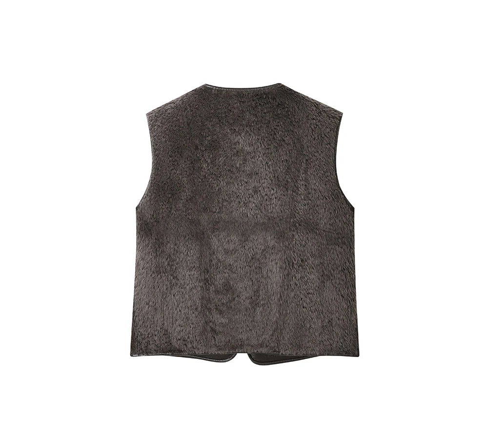 Double Faced Sheepskin Wool Reversible Vest Voreo - Image 14
