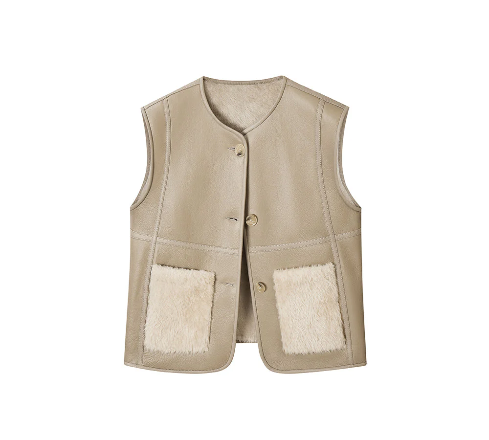 Double Faced Sheepskin Wool Reversible Vest Voreo - Image 5
