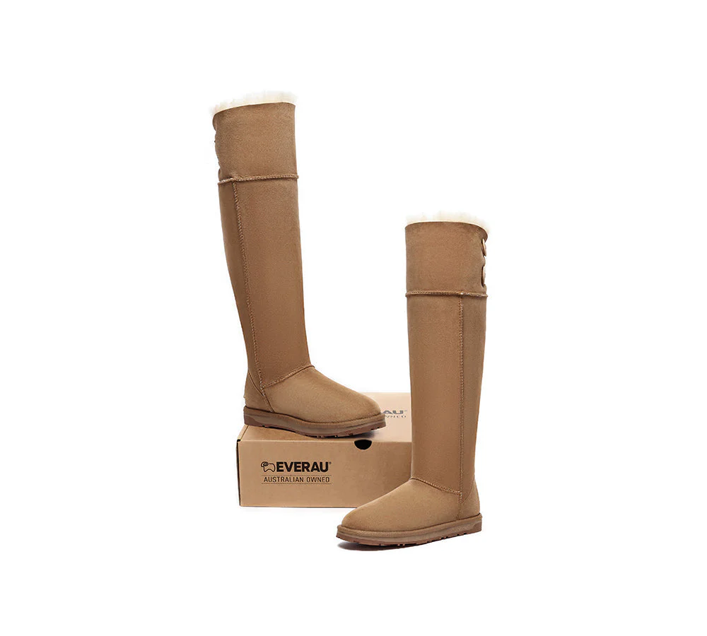 UGG Boots Women Double Faced Sheepskin Wool Tall Button Over-Knee Jenner - Image 5