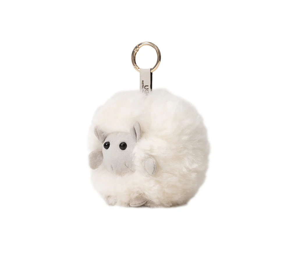 Fluffy Wool Sheep Roun Keyring - Image 3
