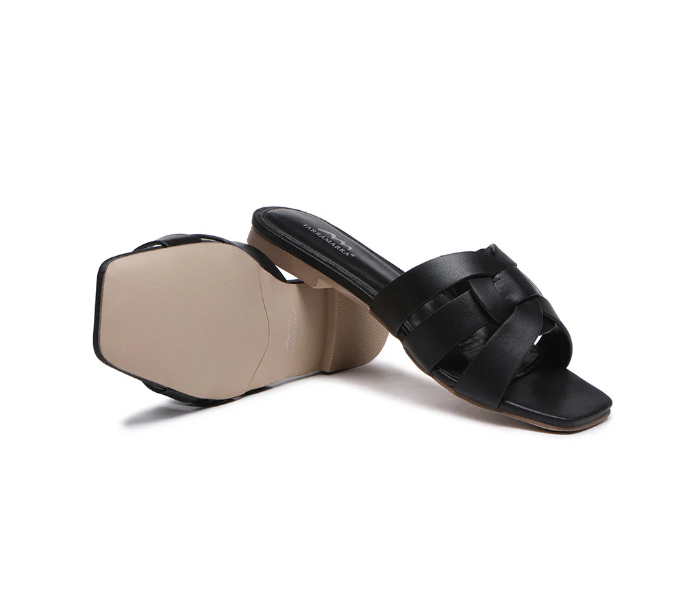 Women Leather Woven Flats Slides Sandals Jennifer - Image 10