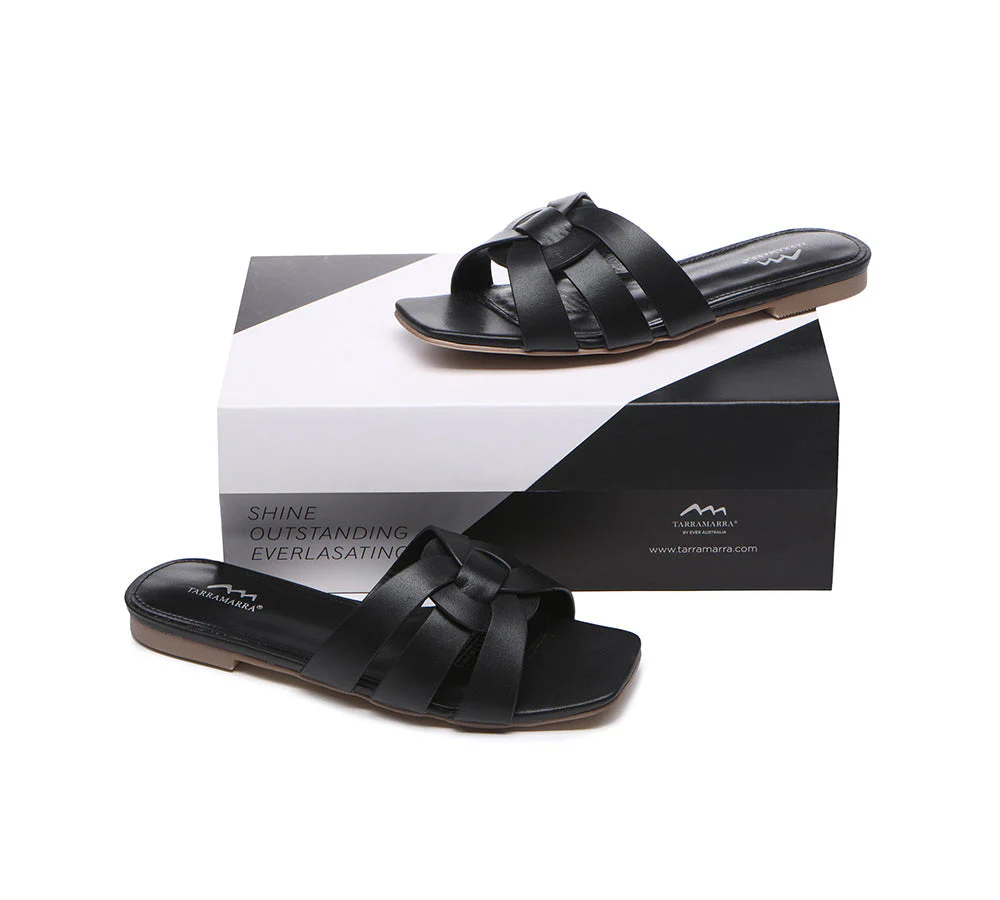 Women Leather Woven Flats Slides Sandals Jennifer - Image 11