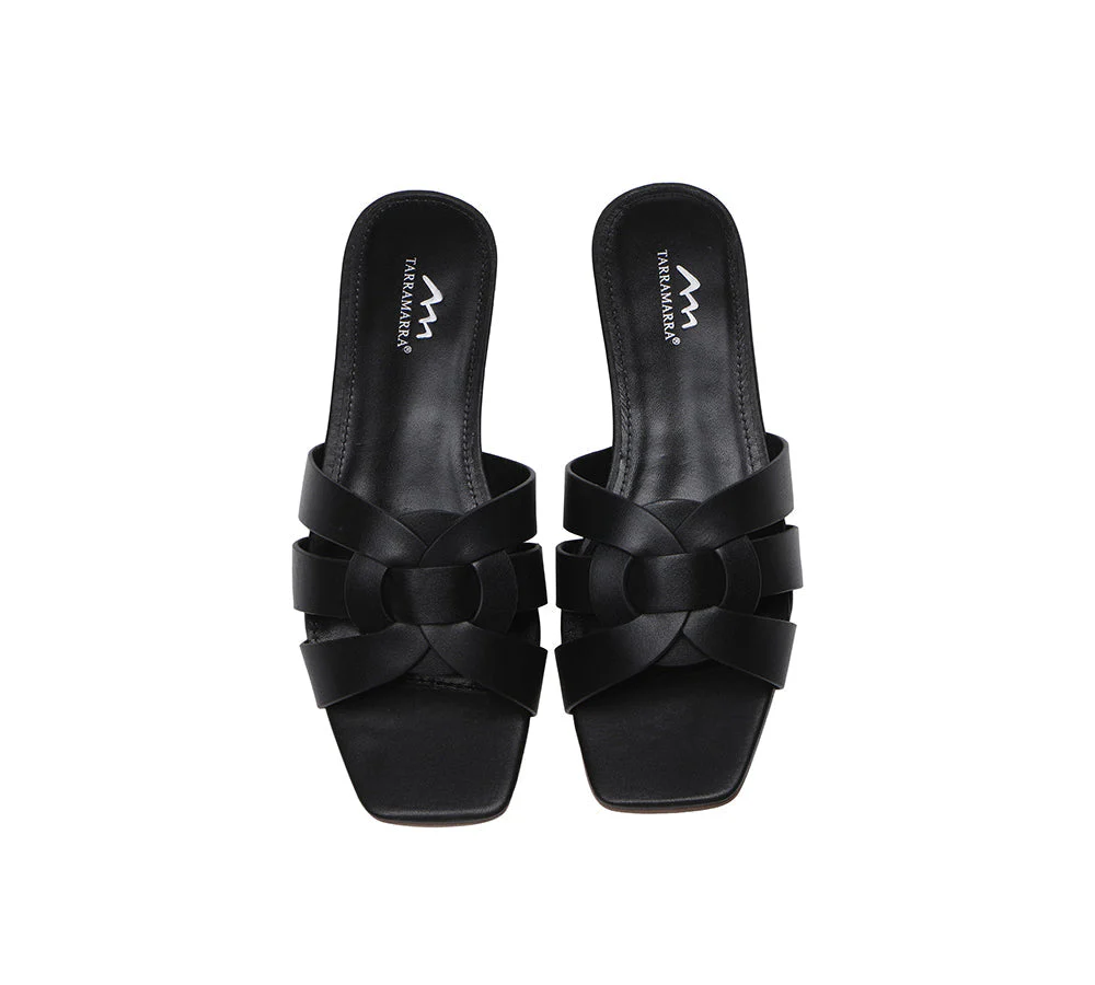 Women Leather Woven Flats Slides Sandals Jennifer - Image 13