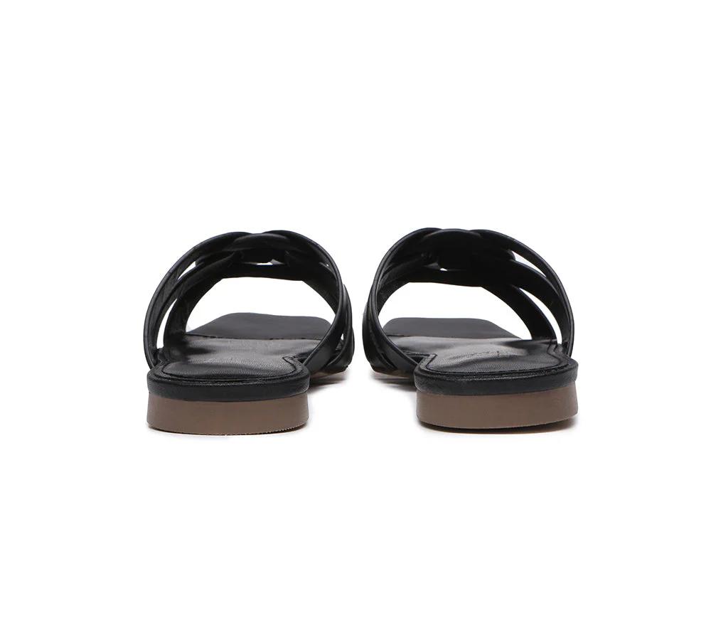 Women Leather Woven Flats Slides Sandals Jennifer - Image 14