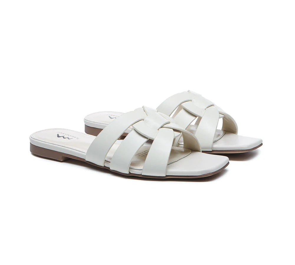 Women Leather Woven Flats Slides Sandals Jennifer - Image 3
