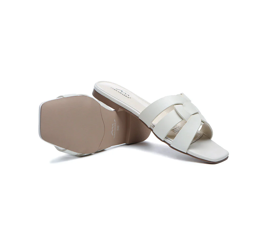 Women Leather Woven Flats Slides Sandals Jennifer - Image 4